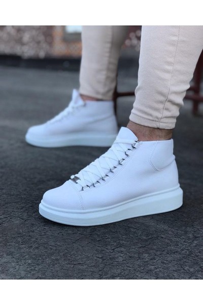  WG032 Beyaz Bağcıklı Sneakers  Yarım Bilek Bot